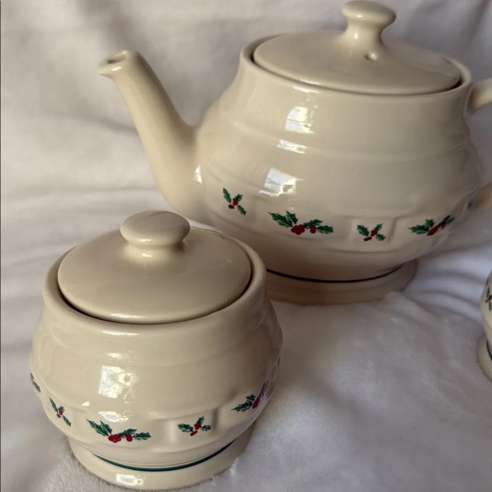 Longaberger Pottery Cream Teapot -Sugar And‎ Cream Set